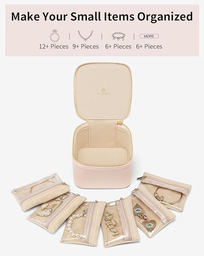 Vlando Jewelry Box with 6 Velvet Jewelry Bags Travel Jewelry Storage Box for Women Girl Jewelry Organizer Necklace Rings Earrings Bags Wedding Gifts Christmas Gifts for Women(Pink)