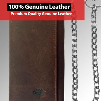 IBRO VINTAGE Motorcycle Chain Wallet for Men – Premium Cowhide Leather, RFID Tri-Fold Biker Wallet with Heavy Duty Chain for Bikers Truckers & Hunters, Credit Card Money Organizer Long Wallet