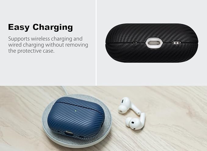 Leather Case - for AirPods Pro 3 Case Cover - Selected Skin-Friendly Leather, with Carbon Fibre Texture, Handmade Drop Protective Hard Cover for AirPods Pro 3rd Generation Earbuds - Black