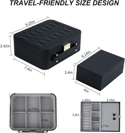 Travel Jewelry Box Jewelry Storage Case Jewelry Suitcase for Women and Men 2 Layer Jewelry Organizer Box with Removable Tray (Black)