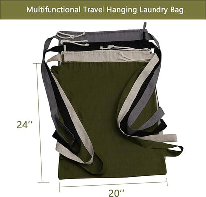 100% Pure Linen Travel Backpack Laundry Bags with Shoulder Straps 20x24in-Washable Drawstring Hanging Laundry Hamper Rxtra Large Portable Cloth Laundry Bag for Dorm College Military Gym-Green