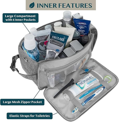 PAVILIA Toiletry Bag for Men, Travel Essentials Shaving Dopp Kit, Mens Travel Bag Toiletries Organizer Case for Grooming, PU Leather Water Resistant Cosmetic Bag Pouch (XL, Heather Grey)