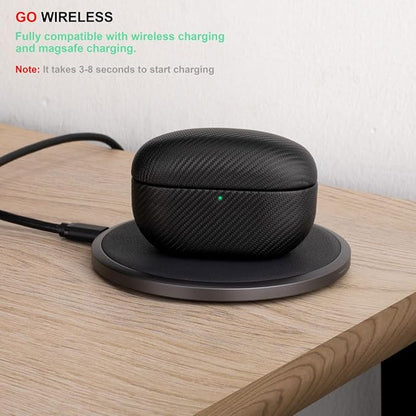 LOPIE Case Compatible with Sony WF-1000XM5, Carbon Fiber Style Vegan Leather Case Designed for Earbuds WF1000XM5 Case Cover 2023, Protective Hard Cover for Men/Women - Black