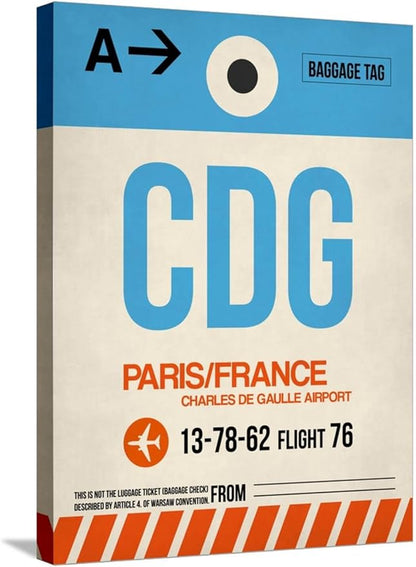 ART.COM Stretched Canvas Print CDG Paris Luggage Tag 2 by NaxArt, 18" x 24"