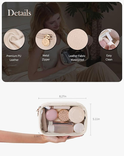 Pocmimut Makeup Bag,Small Makeup Bag TSA Approved Clear Toiletry Bag,Makeup Case Pouches Car Accessories Storage for Women,Travel Essentials Organizers,Beige