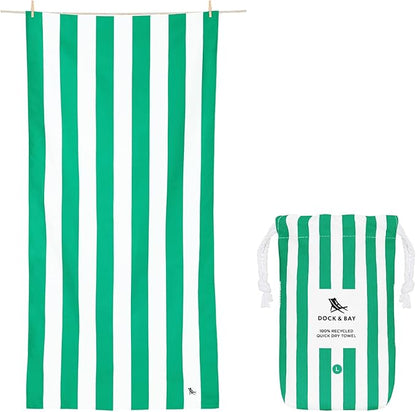 Dock & Bay Beach Towel - Quick Dry, Sand Free - Compact, Lightweight - 100% Recycled - Includes Bag - Cabana - Cancun Green - Extra Large (200x90cm, 78x35)