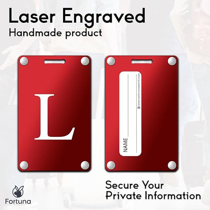 Premium 3-Layer Aluminum Luggage Tags by Fortuna - Easy to Claim, Laser-Engraved, Plastic-Free, and Eco-Friendly Luggage Tag Holders, 2-Pack, Red (L)