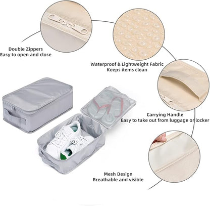 Travel Shoe Bags, Foldable Waterproof Shoe Pouches Organizer-Double Layer (6 Grey Shoe Bags)