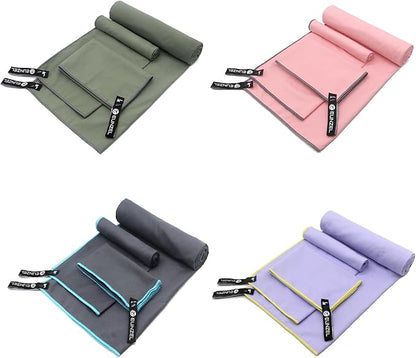 4 Set Quick Dry Camping Towel, Microfiber Travel Towel Super Absorbent Fast Drying Towel for Camping, Beach, Gym, Backpacking & Swimming(Four 3-Piece Towel Sets, Army Green/ Grey/ Taro Purple/ Pink)