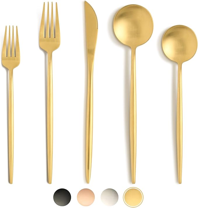 20 Pcs Gold Silverware Set, Stainless Steel Flatware Set Service for 4, Matte Gold Cutlery Set, Include Knives/Forks/Spoons, Dishwasher Safe