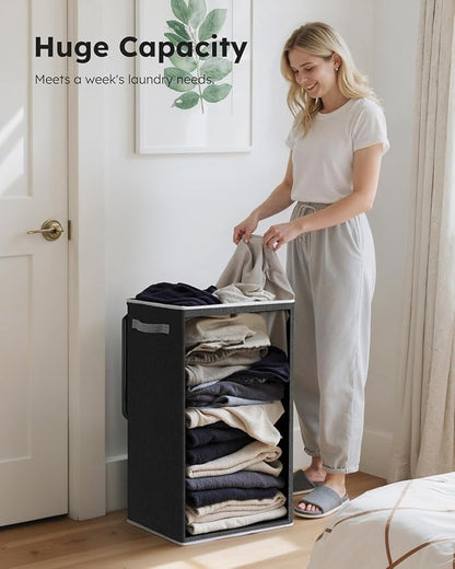 SOLEDI Laundry Hamper with Lid 90L Large & Tall Collapsible Laundry Basket, Clothes Hamper with Bag Removable Easy to Carry, Dirty Hampers for Bedroom, Bathroom, Dorm, College, Dark Grey
