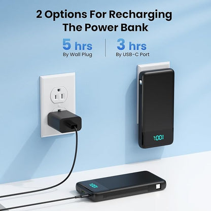 Portable Charger for iPhone with Built-in Cables and Wall Plug,Upgraded 13800mAh Fast Charging USB C Power Bank,4 Outputs Slim Travel Essential Battery Pack for iPhone 17/16/15/14/13,Galaxy,Android