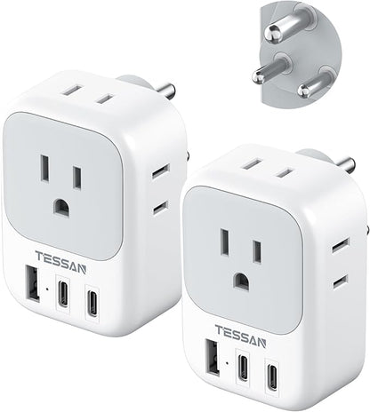 US to India Plug Adapter 2 Pack, TESSAN Type D Travel Adapter with 4 Outlets 3 USB (2 USB-C), Power Adaptor for US to India Nepal Maldives Pakistan Bangladesh Sri Lanka Bhutan Yemen