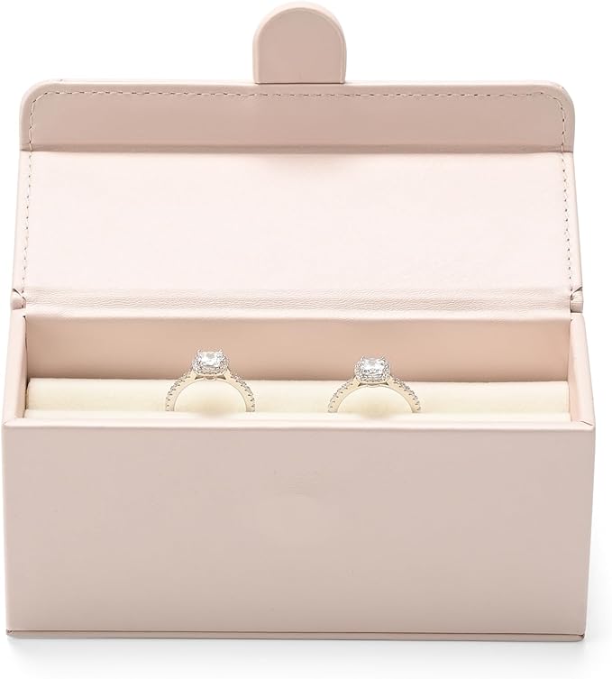 Leather Travel Jewelry Box, Portable Pocket Size Ring Box for Women, Mini Jewelry Travel Case Small Ring Holder Organizer with 12 Slots for purse(Pink)