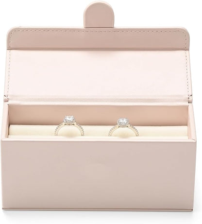 Leather Travel Jewelry Box, Portable Pocket Size Ring Box for Women, Mini Jewelry Travel Case Small Ring Holder Organizer with 12 Slots for purse(Pink)