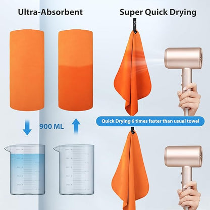 BOGI Microfiber Travel Sports Towel - Quick Dry, Soft Lightweight, Compact for Camping, Gym, Yoga, Swimming, Backpacking (XL:72''x32''+16''x16'' - Orange)