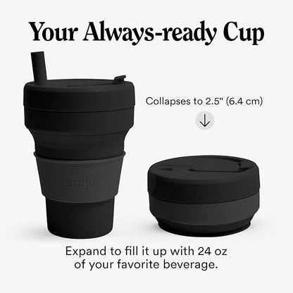 STOJO Collapsible Travel Cup - Reusable To-Go Pocket Size Silicone Bottle for Hot and Cold Drinks - Perfect for Camping - Microwave & Dishwasher Safe (Ink, 24 Ounce (Pack of 1))