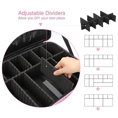 MONSTINA Professional Makeup Case Bag|3 Layers Large Capacity Cosmetic Organizer Brush Bag,Barber Train Case Makeup Artist Box,PU Leather Stylish Geometric Reflection Patterns Pink