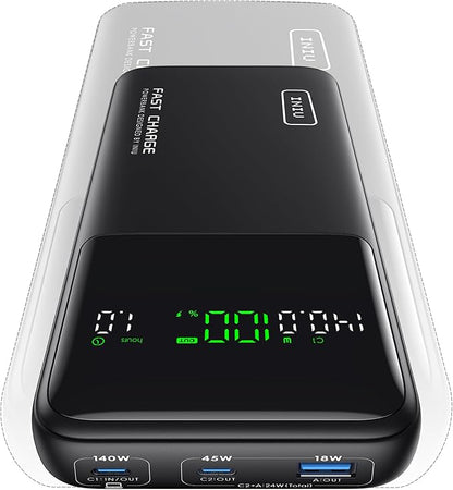 INIU 140W Power Bank, Compact 25000mAh High Capacity Laptop Portable Charger, USB C in&Out Tablet Powerbank, Smart Digital Display Phone Charger for iPhone 17 16, Samsung, iPad, MacBook, Laptop etc.