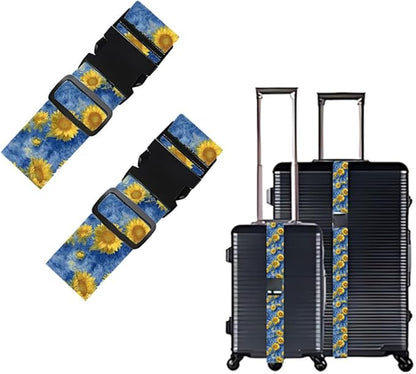 2PC,Sunflower Sky Luggage Strap 1.97 x 70.84 inch Blue Background Floral Design Adjustable Suitcase Belt Durable Nylon Baggage Identifier Artistic Travel Accessory