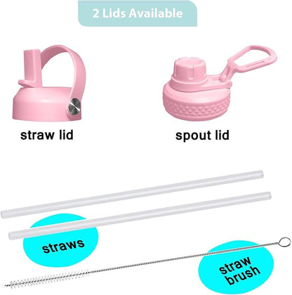 SENDESTAR 32oz Water Bottle Wide Mouth Stainless Steel Vacuum Insulated Double Wall with Straw Lids Fit in Any Car Cup Holder,Peach