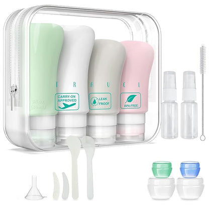 20 Pack Travel Bottles, 3oz 2oz Leak Proof Accessories Toiletries, Shampoo And Conditioner Bottles,Perfect for Business or Personal Travel, Fun Outdoors Silicone 20 Pieces