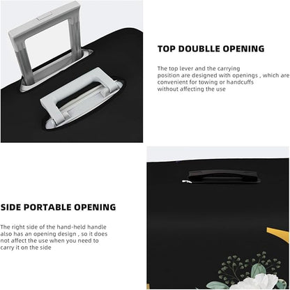 Flower Letter L Black Luggage Cover Elastic Washable Stretch Suitcase Protector Anti-Scratch Travel Suitcase Cover for Kid and Adult S (18-21 inch suitcase)