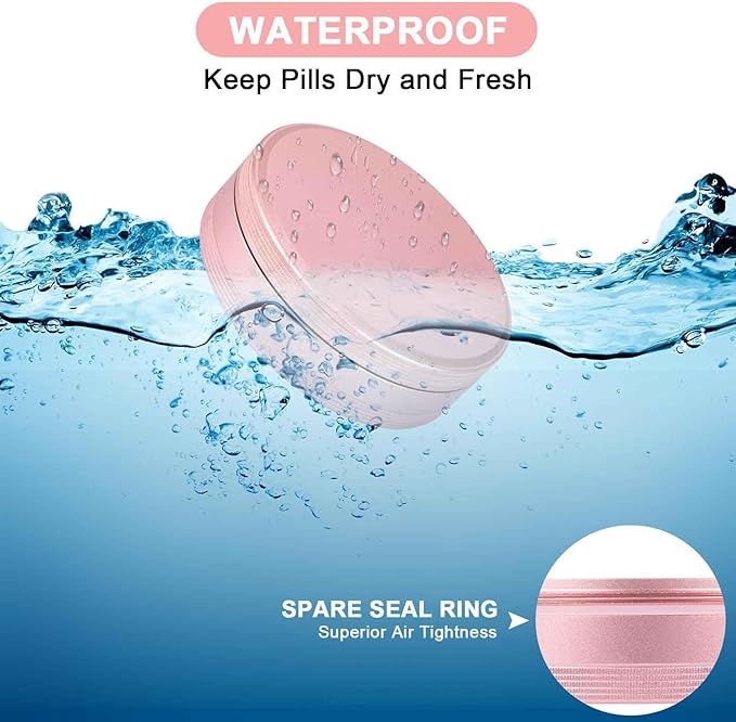 Metal Pill Organizer 4 Compartments - Portable Travel Pill Case Daily, Waterproof Pill Box for Purse, Compact Pill Holder Medicine Container Dispensers for Vitamin Cod Liver Oil Supplement Pink