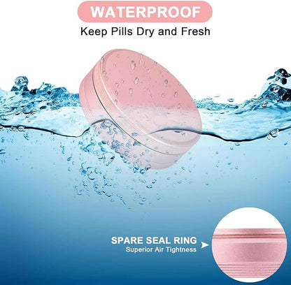 Metal Pill Organizer 4 Compartments - Portable Travel Pill Case Daily, Waterproof Pill Box for Purse, Compact Pill Holder Medicine Container Dispensers for Vitamin Cod Liver Oil Supplement Pink