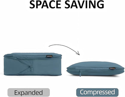 4 Piece Compression Packing Cubes for Suitcases and Backpack, Lightweight Travel Organizer Bags (Gray Blue)