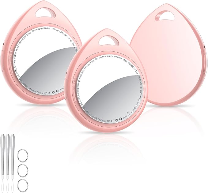 Air Tracker Tags-3 Pack Pink, 5.3 Bluetooth Tracker Work with Apple Find My (iOS Only), 100dB Sound, Smart Tag with Keychain/Lanyard, Item Finder for Luggage/Key/Suitcase, Replaceable Battery.