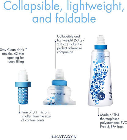 Katadyn BeFree 1.0L Ultralight Collapsible Water Filter Bottle for Hiking, Camping, Backpacking