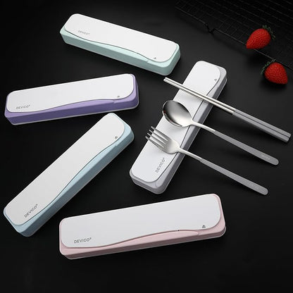 DEVICO Travel Utensils With Case, 18/8 Stainless Steel Camping Utensils, Reusable Portable Silverware Cutlery Set For Lunch Box, Include Fork Spoon Chopsticks