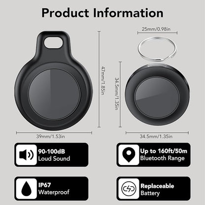 Bluetooth Tracker-Tag for Apple Find My (iOS Only), GPS Tracker with Replaceable Battery, Ideal as Keys, Luggage Tracker and Wallet Tracker, Suitable for Indoor & Outdoor Use,2-Pack (Black&White)