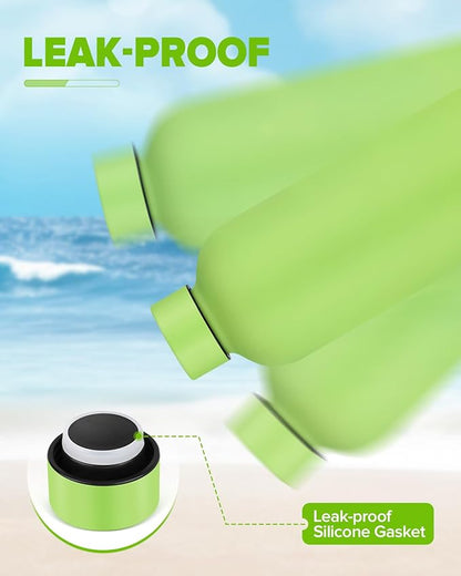 Insulated Water Bottle with Lid, 17 oz Reusable Leak-Proof Metal Stainless Steel Water Bottles for Travel, Sports, Gym, Outdoor (Green)