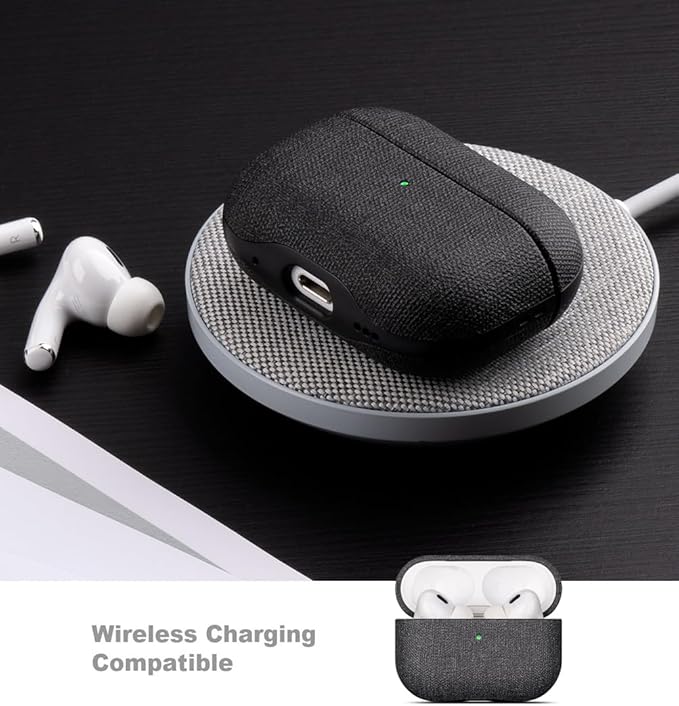 LOPIE Case for AirPods Pro 2nd Generation - Handmade AirPods Pro 2 Case Cover with Lanyard - Made of Vegan Leather - Canvas Style - Protective Hard Shell Cover - Wireless Charging Compatible - Black