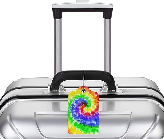 Artistic Tie Dye Luggage Tags Set of 2 Colorful Leather Luggage Tags ID Label for Travel Backpack Bag, Name Labels Suitcase Labels Identifiers Baggage Tags for Adults Kids Women Girls
