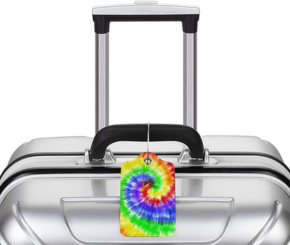 Artistic Tie Dye Luggage Tags Set of 2 Colorful Leather Luggage Tags ID Label for Travel Backpack Bag, Name Labels Suitcase Labels Identifiers Baggage Tags for Adults Kids Women Girls