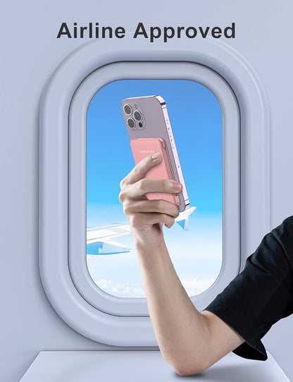 miisso 6000mah Ultra Slim Built in Cables Power Bank, Card Size Built in USB C Cords Battery Pack Portable Charger for Phones, 3 Output External Battery Pack Compatible with iPhone, Pink