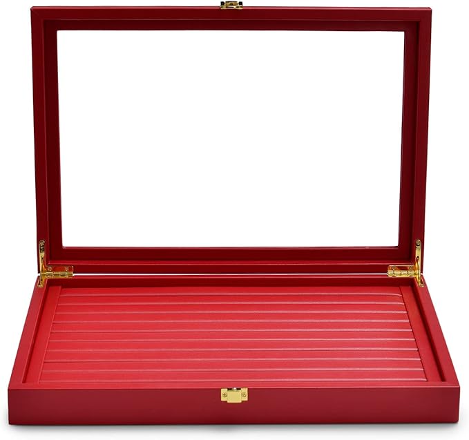 Oirlv Luxury Leather Rings Earrings Organizer Tray with Clear Lid Jewelry Display Box with Acrylic Lid Stackable Jewelry Box Drawer Inserts