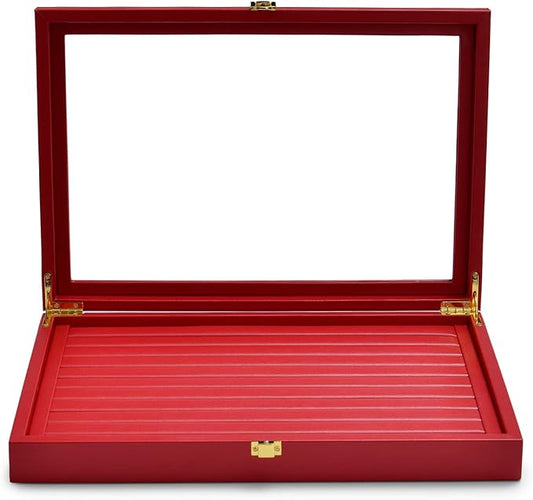 Oirlv Luxury Leather Rings Earrings Organizer Tray with Clear Lid Jewelry Display Box with Acrylic Lid Stackable Jewelry Box Drawer Inserts