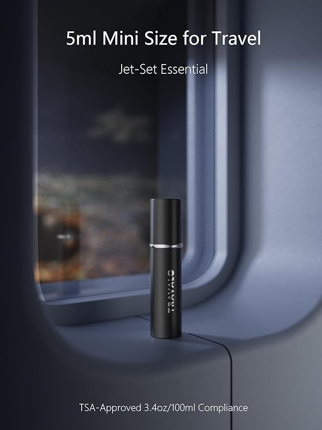 Refillable Perfume Atomizer, Bottom Filling Fragrances Perfume Bottle, Mini Cologne Dispenser, Travel sized, Portable Sprayer for Women Men, Gift (ESSENTI, BLACK)