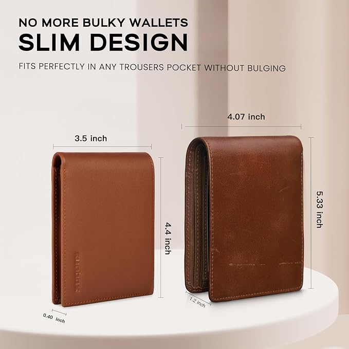 Genuine Leather Wallet for Men 12 Cards Mens Wallet Bifold Rfid Blocking with 2 ID Windows Card Holder Wallet with Gift Box