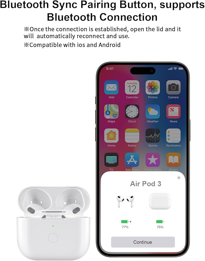 Wireless Charging Case Compatible with AirPod 3rd Generation, Air Pod 3 Charger Case Replacement with Bluetooth Pairing Sync Button,Without Earbuds,White