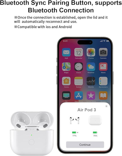 Wireless Charging Case Compatible with AirPod 3rd Generation, Air Pod 3 Charger Case Replacement with Bluetooth Pairing Sync Button,Without Earbuds,White