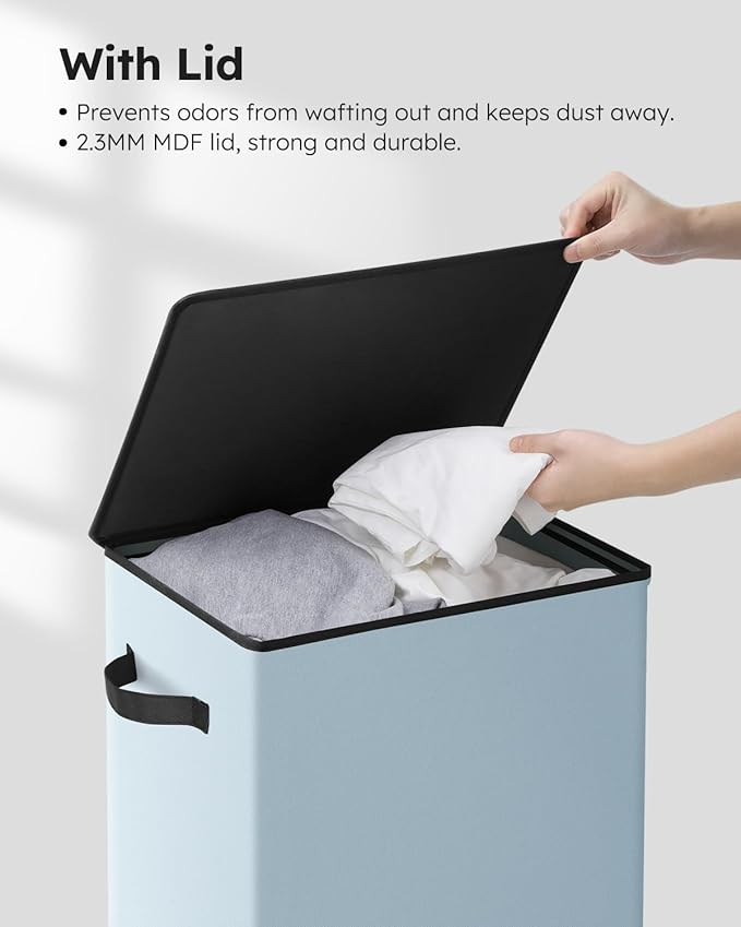 SOLEDI Laundry Hamper with Lid 100L Large & Tall Collapsible Laundry Basket, Clothes Hamper with Bag Removable Easy to Carry, Dirty Hampers for Bedroom, Bathroom, Dorm, College, Blue Grey