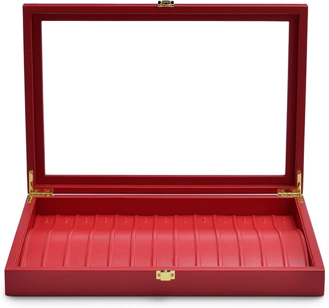 Oirlv Luxury Leather Necklace Bracelet Organizer Tray with Acrylic Lid Jewelry Display Case Drawer Insert Jewelry Organizer for women