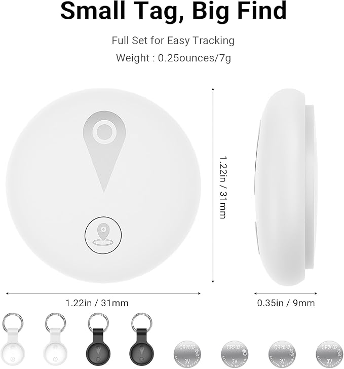 New Air Tracker Tags 4 Pack with Holder, Bluetooth Item Finder Work with Apple Find My APP (iOS Only), Easy Battery Replacement, Smart Keys Finder and Item Locator for Keys,Wallet,Pet (2Black+2White)