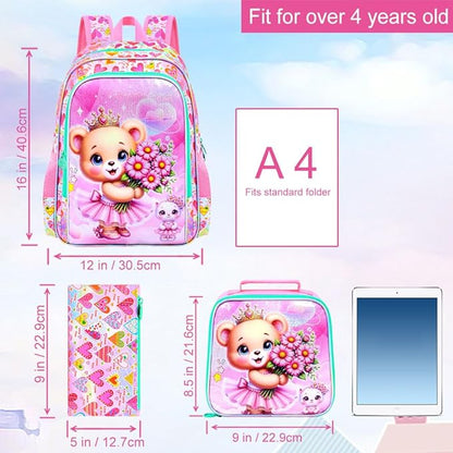 WZLVO 3PCS Kids Backpack for Girls, Unicorn Dinosaur Animal Prechool Elementary Kindergarten School Bookbag with Lunch Box