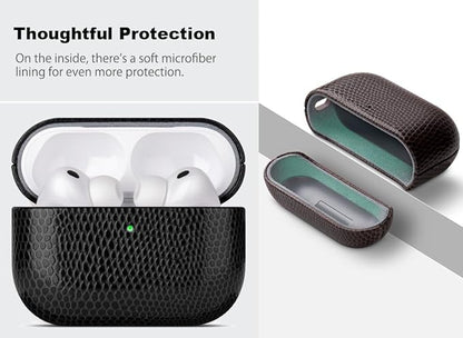 Handmade Case - for AirPods Pro 3 Case Cover - Selected Vegan Leather, Lizard Skin Texture, Drop Protective Hard Shell Cover for AirPods Pro 3rd Generation Earbuds - Black